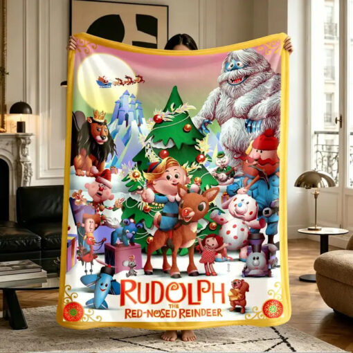 Rudolph The Red Nosed Reindeer Christmas Fleece Blanket #N
